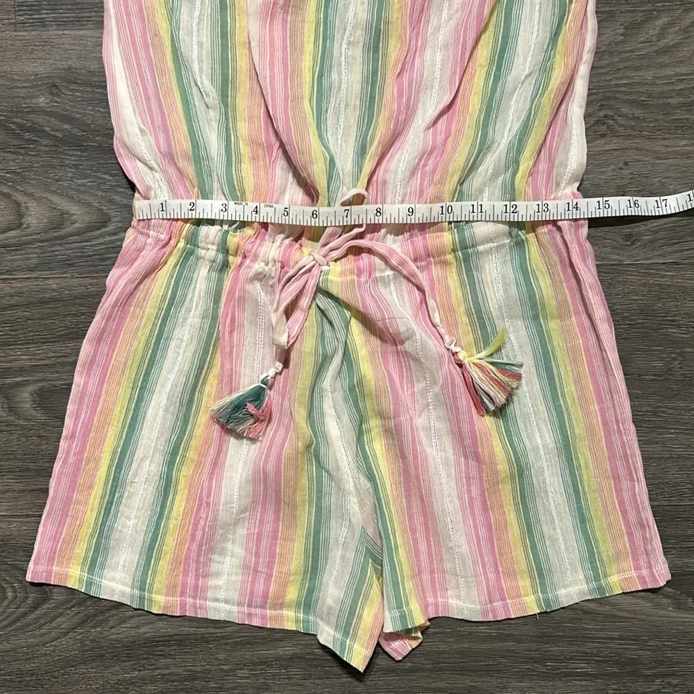 NWT BECCA Size Medium Marbella Stripes Strapless Sheer Short Romper Pink Yellow - Picture 8 of 12